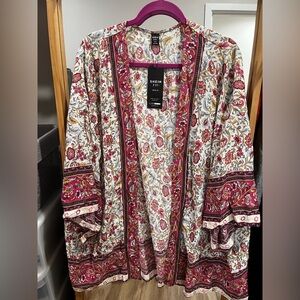 SHEIN Red and White Floral Cape